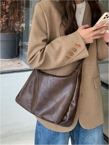 Floerns Women's Soft PU Leather Crossbody Bag Vintage Slouchy Hobo Bag with Zipper in Saudi Arabia