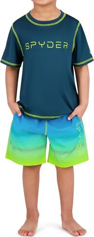 Spyder Kid's Swimwear Boys' Rash Guard UPF 30+, Quick-Dry Trunks, 2-Piece Swim Set, Brief Liner, Pockets in Saudi Arabia