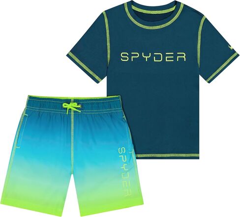 Spyder Kid's Swimwear Boys' Rash Guard UPF 30+, Quick-Dry Trunks, 2-Piece Swim Set, Brief Liner, Pockets in Saudi Arabia