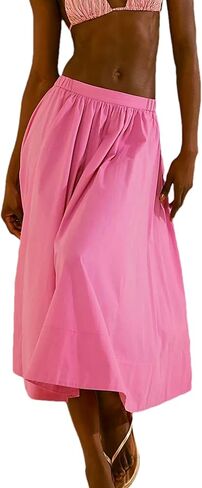 Zontroldy Women's Fashion Midi Skirt مرنة الخصر مرنة مطوية تنانير طويلة القطن مع جيوب in Kuwait