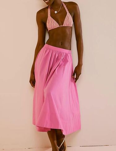 Zontroldy Women's Fashion Midi Skirt مرنة الخصر مرنة مطوية تنانير طويلة القطن مع جيوب in Kuwait