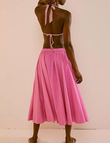 Zontroldy Women's Fashion Midi Skirt مرنة الخصر مرنة مطوية تنانير طويلة القطن مع جيوب in Kuwait