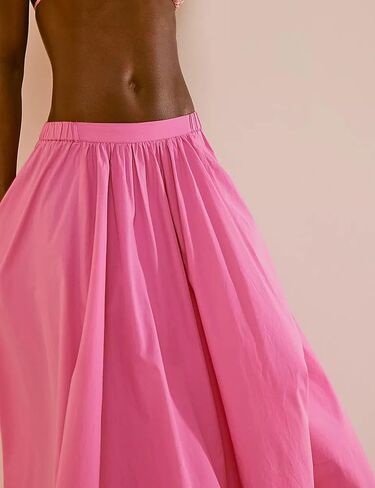 Zontroldy Women's Fashion Midi Skirt مرنة الخصر مرنة مطوية تنانير طويلة القطن مع جيوب in Kuwait