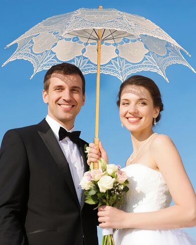 المظلة المظلة المظلة من الدانتيل عتيقة 32 بوصة - مظلة زفاف الزفاف لالتقاط الصور الفوتوغرافية ، وحفل الشاي ، وأسلوب شمسي على الطراز الفيكتوري للنساء والبالغين in Kuwait