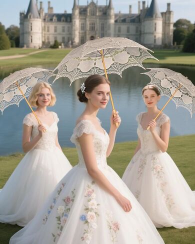 المظلة المظلة المظلة من الدانتيل عتيقة 32 بوصة - مظلة زفاف الزفاف لالتقاط الصور الفوتوغرافية ، وحفل الشاي ، وأسلوب شمسي على الطراز الفيكتوري للنساء والبالغين in Kuwait