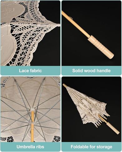 المظلة المظلة المظلة من الدانتيل عتيقة 32 بوصة - مظلة زفاف الزفاف لالتقاط الصور الفوتوغرافية ، وحفل الشاي ، وأسلوب شمسي على الطراز الفيكتوري للنساء والبالغين in Kuwait