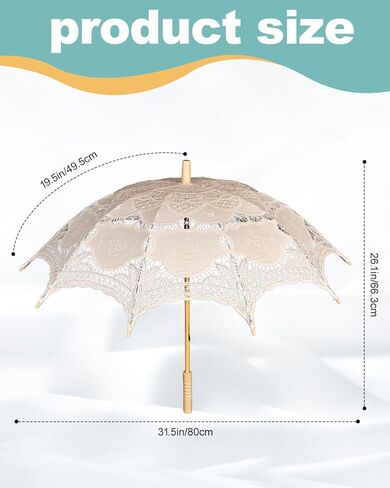 المظلة المظلة المظلة من الدانتيل عتيقة 32 بوصة - مظلة زفاف الزفاف لالتقاط الصور الفوتوغرافية ، وحفل الشاي ، وأسلوب شمسي على الطراز الفيكتوري للنساء والبالغين in Kuwait