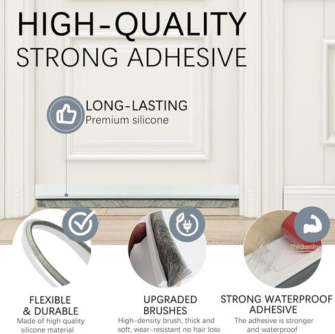 2 Pack Under Door Draft Stoppers with Brush, Door Soundproofing Strip Reduce Noise, Dust-Proof/Weather Stripping with Self Adhesive, Under Door Deal - White in Kuwait