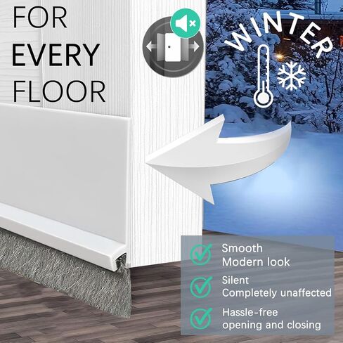 2 Pack Under Door Draft Stoppers with Brush, Door Soundproofing Strip Reduce Noise, Dust-Proof/Weather Stripping with Self Adhesive, Under Door Deal - White in Kuwait