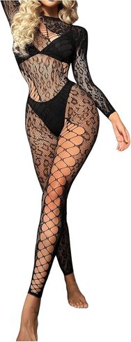 شبكة صيد الفهد للسيدات شاهد من خلال Lingerie Lingerie Cheetah قطعة واحدة مجوفة in Kuwait