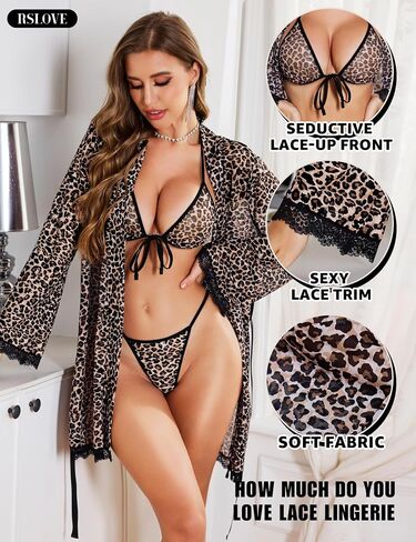 RSLove Women Sexy Lingerie Set - 3 قطع حمالة صدر وجلسات طويلة مع Lace Kimono Retle in Kuwait