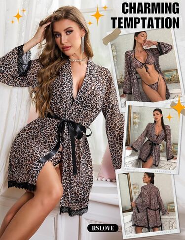 RSLove Women Sexy Lingerie Set - 3 قطع حمالة صدر وجلسات طويلة مع Lace Kimono Retle in Kuwait