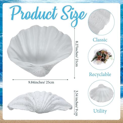 1 Pack 10 Inch Seashell Decorative Bowl Large Resin Clam Shell Conch Shape Bowl Coastal Beach Themed Table Decor Accents Entryway Table Decor for Living Room Coffee Bedroom Gift(White) in Saudi Arabia