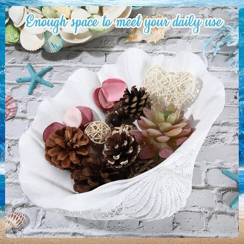1 Pack 10 Inch Seashell Decorative Bowl Large Resin Clam Shell Conch Shape Bowl Coastal Beach Themed Table Decor Accents Entryway Table Decor for Living Room Coffee Bedroom Gift(White) in Saudi Arabia