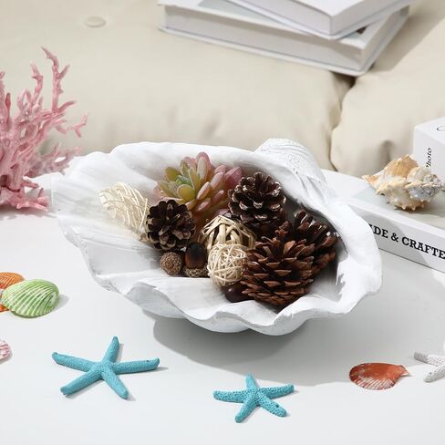 1 Pack 10 Inch Seashell Decorative Bowl Large Resin Clam Shell Conch Shape Bowl Coastal Beach Themed Table Decor Accents Entryway Table Decor for Living Room Coffee Bedroom Gift(White) in Saudi Arabia