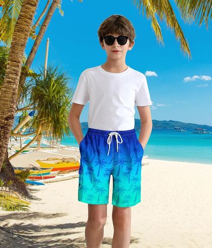 Boys Swim Trunks with Compression Liner Quick Dry Swim Shorts Summer Beach Shorts in Kuwait