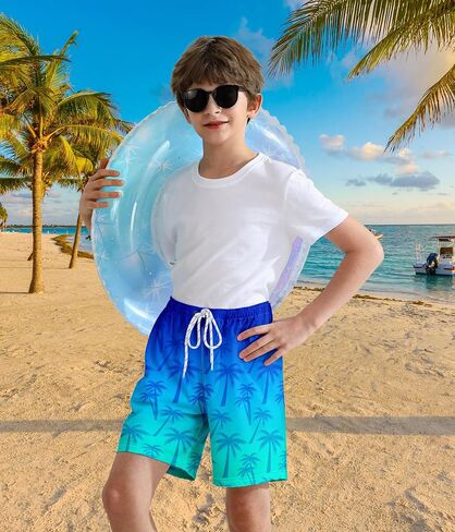 Boys Swim Trunks with Compression Liner Quick Dry Swim Shorts Summer Beach Shorts in Kuwait