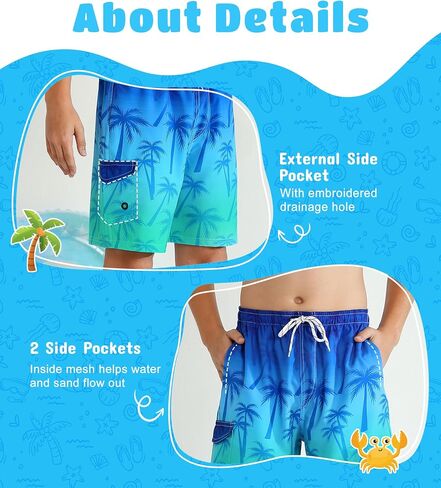 Boys Swim Trunks with Compression Liner Quick Dry Swim Shorts Summer Beach Shorts in Kuwait