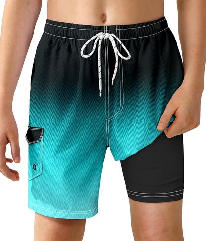 Boys Swim Trunks with Compression Liner Quick Dry Swim Shorts Summer Beach Shorts in Kuwait