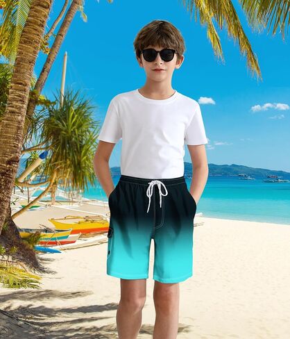 Boys Swim Trunks with Compression Liner Quick Dry Swim Shorts Summer Beach Shorts in Kuwait