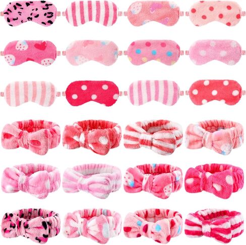Xuhal 24 PCS Party Party Forms Favors Sleepover Party Supplies for Women Soft Makeup Beadbled لغسلها على الوجه نوم للعين ، عصابات شعر القوس لصالح عيد ميلاد النوم (نقاط السلسلة الوردية والمشارب) in Kuwait