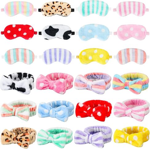 Xuhal 24 PCS Party Party Forms Favors Sleepover Party Supplies for Women Soft Makeup Beadbled لغسلها على الوجه نوم للعين ، عصابات شعر القوس لصالح عيد ميلاد النوم (نقاط السلسلة الوردية والمشارب) in Kuwait