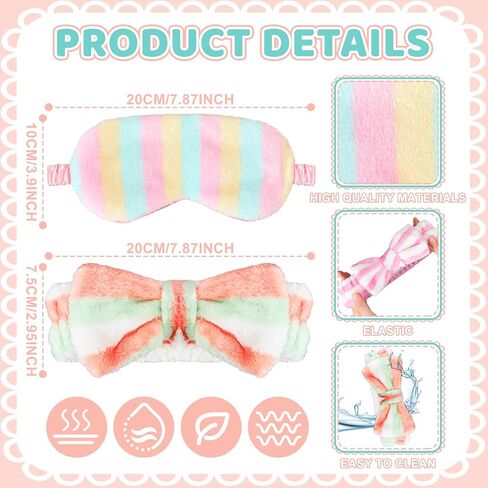 Xuhal 24 PCS Party Party Forms Favors Sleepover Party Supplies for Women Soft Makeup Beadbled لغسلها على الوجه نوم للعين ، عصابات شعر القوس لصالح عيد ميلاد النوم (نقاط السلسلة الوردية والمشارب) in Kuwait