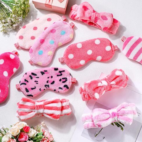 Xuhal 24 PCS Party Party Forms Favors Sleepover Party Supplies for Women Soft Makeup Beadbled لغسلها على الوجه نوم للعين ، عصابات شعر القوس لصالح عيد ميلاد النوم (نقاط السلسلة الوردية والمشارب) in Kuwait