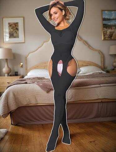 Women's Fishnet Bodysuit Long Sleeve Sheer Mesh Tights Bodystocking Full Body Fishnets Rave Outfit in Saudi Arabia