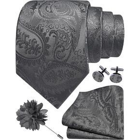GUSLESON Paisley Tie Set for Men 3.15" Necktie Lapel Pin Hankerchief Cufflinks Set for Men