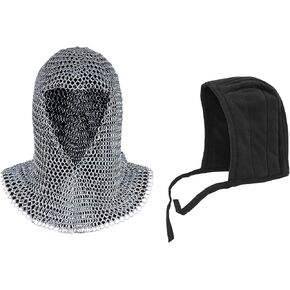 Pack of Chainmail Coif and Cotton Padded Arming Cap Protector Under Armor Chainmail Coif Ideal for LARP, Renfair