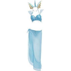 Haikyuu Women Mermaid Bikini مجموعة مع تنورة التفاف تأثيريتين من قطعتين بدلة السباحة الجنية على الطراز
