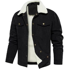 FANARCHER Men's Corduroy Jackets Sherpa Lined Fleece Trucker Work Jacket Cotton Turn-Down Collar Coats Winter Warm Outwear