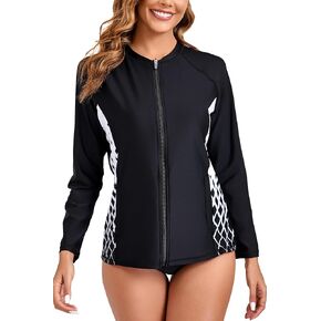 هالكورت للسيدات الكامل zip long sleeve guard top مع جيوب UPF50+ ملابس السباحة الجافة السريعة