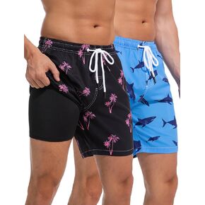 2 in 1 Mens Swim Trunks 7 Inch with Compression Liner Quick Dry Swim Shorts Swim Suits Board Shorts Swimwear