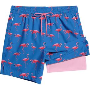 Men's Swim Trunk 5" with Compression Liner 5 Inch Quick Dry Board Shorts Zipper Pocket