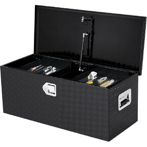 36 بوصة شاقة من الألومنيوم ألومنيوم لوحة الأدوات مربع التقط سرير الشاحنة RV Tooler Toolbox منظم تخزين مربع مقاوم للماء مع مقبض جانبي ، قفل ومفاتيح -36 "× 15" × 14 "، أسود