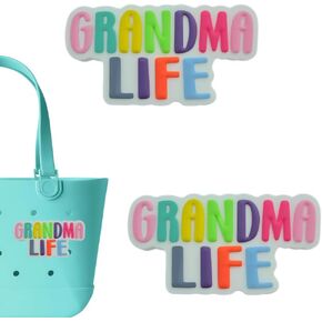 Grandma Life Charms for Bogg Bag - Set of 2 PVC Rubber Inserts, Compatible with Bogg Bag Accessories, Beach Bag Charms Inserts Accessories for Women Girls