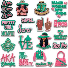 21Pcs Sorority Shoe Charms Fits for Croc Clog Sandals Shoes Decoration, Anime Accessories Charms for Women