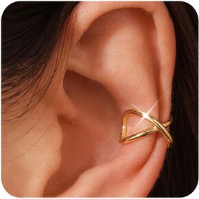 Plomfov Ear Cuff أقراط للنساء أصفاد الأذن غير المثقبة 14K مملوءة بالأذن مملوءة بالذهب الذهب على القائد الغضري