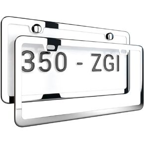 License Plate Frame, Metal Thin Stainless Steel with 2 Holes Screw Cap, 2 Pack ((Top-Purchased) Matte Black)