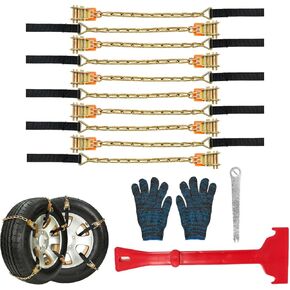 FUN-DRIVING 10 Pack Snow Tire Chains,Emergency Security Chains Anti-Skid for Car SUV,Truck of Tire Width 215-285 mm (8.5-11.2 inch),Heavy Duty,Adjustable with Newst High-Level Quenching Technology