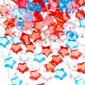 300 Pcs Patriotic Vase Filler 4th of July Acrylic Ice Rocks Star Crystals Gems Independence Day Star Shaped Red White and Blue Beads Memorial Day Veterans Day Remembrance Day Table Decor