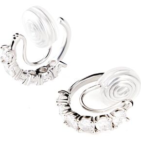 Clip on Hoop Earrings for Women Cubic Zirconia Rhinestone Hoops Silver for Non-Pierced Ears