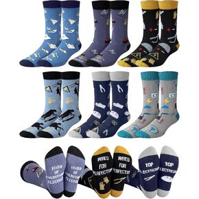 6 Pairs Funny Men's Electrician Socks Novelty Electricians Crew Dress Socks Electrical Engineering Gifts for Electrician's Day Father's Day Birthday