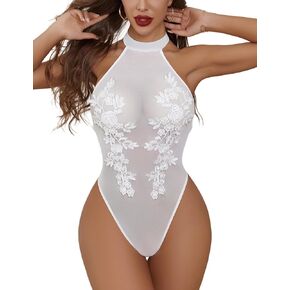 Avidlove Teddy Lingerie for Women Sexy Mesh Bodysuit Snap Crotch Body Suits Sheer Emboroidered One Piece Babydoll