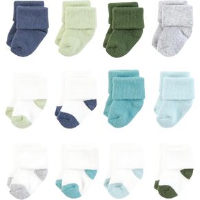 Hudson Baby Baby Infant Boy Cotton Rich Newborn and Terry Socks, Blue Green Heel Toe, 6-12 Months