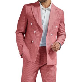 High-End Suits Men's Striped Seersucker Suits 2 Piece Slim Fit Wedding Double Breasted Tuxedo Summer Beach Suits Sets