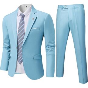 YND Men's 2 Piece One Button Suit, Slim Fit Jacket and Pants with Tie, for Business Weddings Party Proms