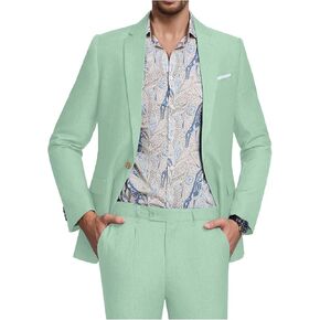Men's Suit Tencel Linen Two Piece Slim Fit Summer Grooms Wedding Prom Dress Tuxedo Suits for Men Blazer Pants Set